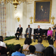 Michelle Obama addresses the crowd gathered for the 42 screening and discussion at the White House. (Getty Images)